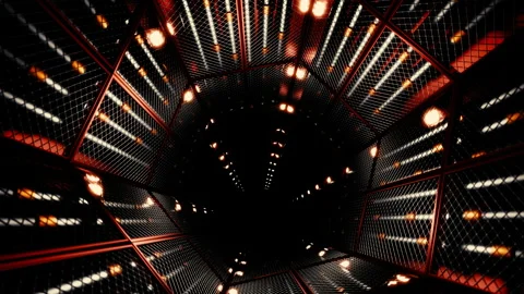 Fly through mirror tunnel with technological pattern. Design. 3D corridor with Stock Footage 205933066
