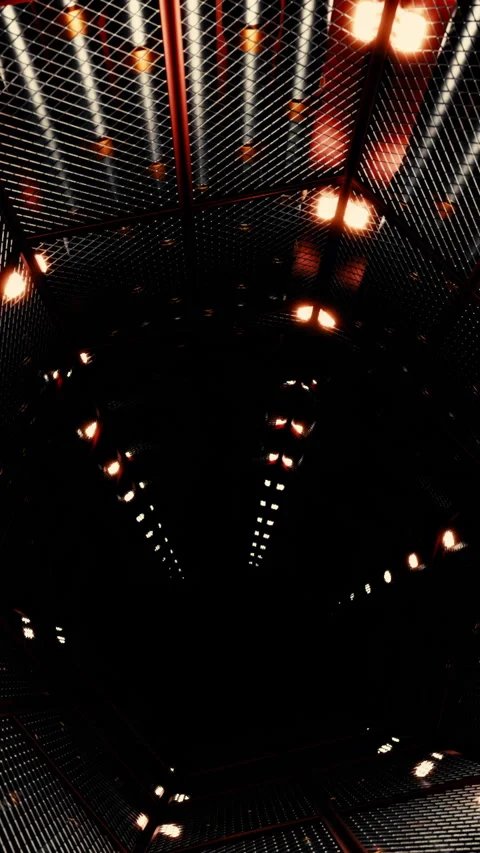 Fly through mirror tunnel with technological pattern. Design. 3D corridor with Stock Footage 278391678