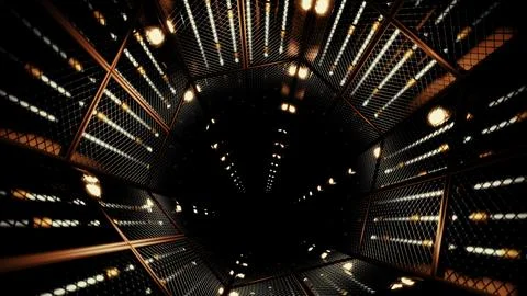 Fly through mirror tunnel with technological pattern. Design. 3D corridor with Illustrazione stock