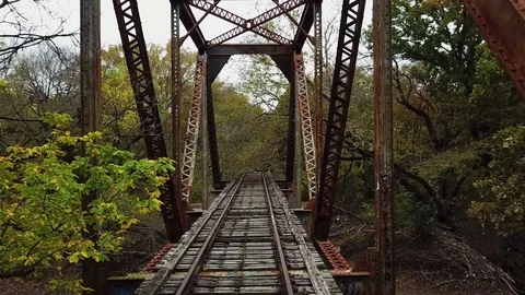 Fly Through Old Train Bridge Stock Footage 82124583
