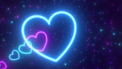 Fly Through Pink Blue Fast Neon Glow Light Speed Heart Shaped Tunnel Stock Footage 201360538