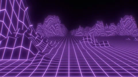 Fly Through Rainbow Retro Neon Synthwave Low Poly Mountain Landscape Stock Footage 246885511