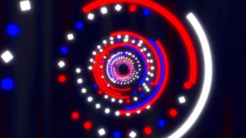 Fly through Red White and Blue Fourth of July Abstract Glow Tunnel Stock Footage 120963894