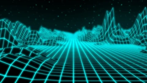 Fly through Retro 80s Landscape Low Poly Neon Mountains and Stars Stock Footage 123278602