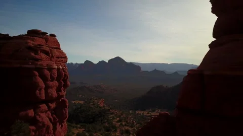 Fly through Rock Formation on Cliff. Sedona. HD Aerial Stock Footage