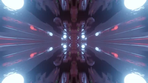 Fly through symmetrical technology cyberspace with neon glow. Sci-fi flight Stock Footage 202046683