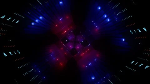 Fly through tech tunnel with lights on black Stock Footage 342310519