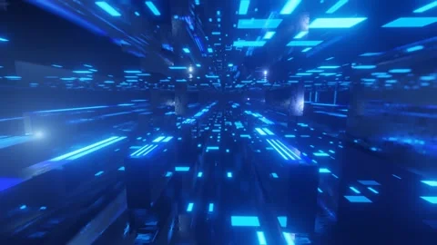 Fly through technology cyberspace with neon glow. Sci-fi flight through hi-tech Stock Footage 201217916