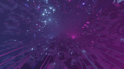 Fly through technology cyberspace with neon glow. Sci-fi constructions Stock Footage 281349796