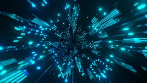 Fly through technology cyberspace with neon glow. Sci-fi flight through hi-tech Stock Footage 282509851