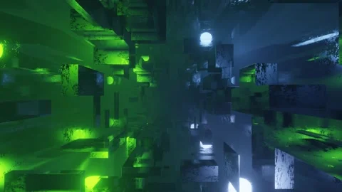 Fly through technology cyberspace with neon glow. Sci-fi flight through hi-tech Stock Footage 282509902