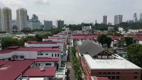 A fly- through Tiong Bahru shophouses, Singapore (by drone) Stock Footage 138513140