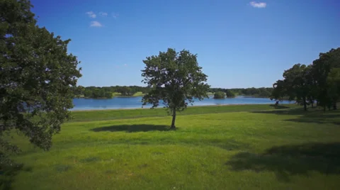 Fly through trees and lake aerial Stock Footage 33065569