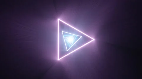 Fly Through Twisted Neon Pink Blue Triangle Shape Endless Tunnel Stock Footage 146882350