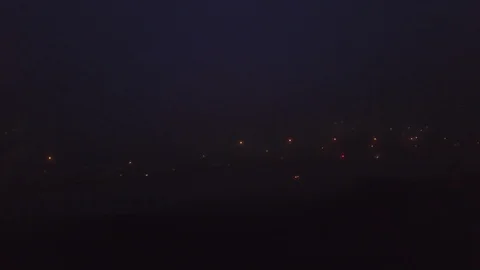 Fly Towards Bridge on River Thames in Thick Fog at Night Stock Footage 103454936