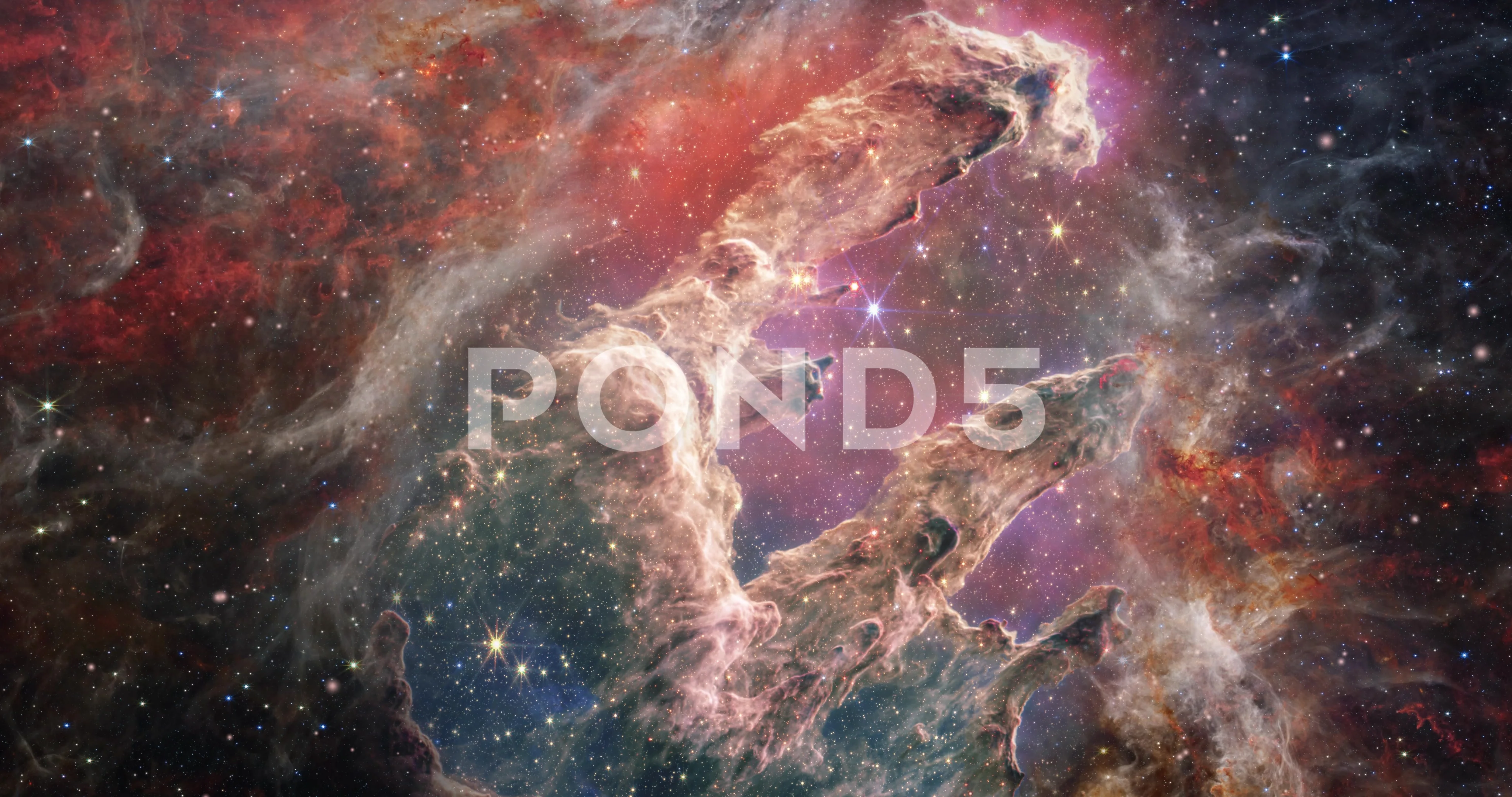Eagle nebula with the Pillars of Creation Illustration based on Hubble  Space Telescope imagery stock photo  OFFSET