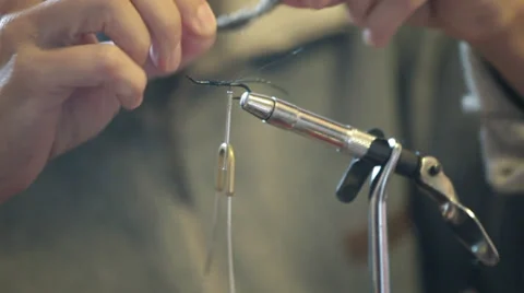 Fly tying - streamer making, closeup Vídeo Stock 35883657
