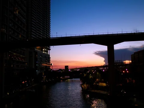 Fly By Under Bridge Sunset Stock Footage 75847126
