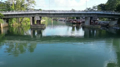 Fly Under Shot of Loboc River Bridge, Bohol, Philippines Stock Footage 303280570