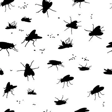 Fly, various images, vector, black silhouette, pattern Stock Illustration