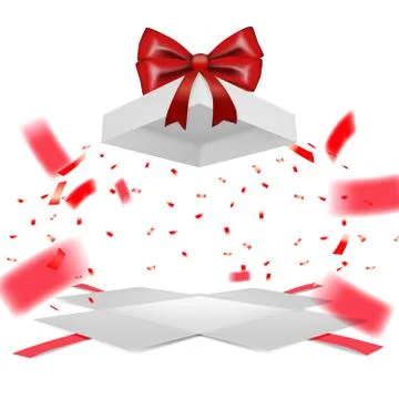 Fly White Open Gift Box With Ribbon On White イラスト素材