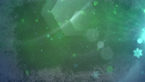 Fly white snowflake and glitters on green background 動画素材 167439940