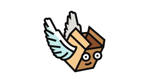 Fly wings cardboard box character color icon animation Stock Footage 326107433