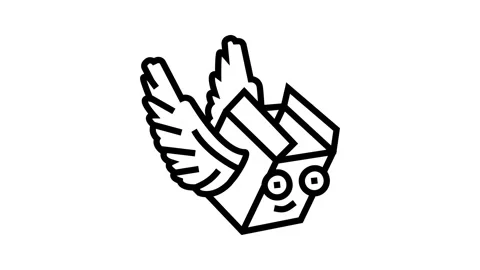 Fly wings cardboard box character line icon animation Stock Footage 326133189