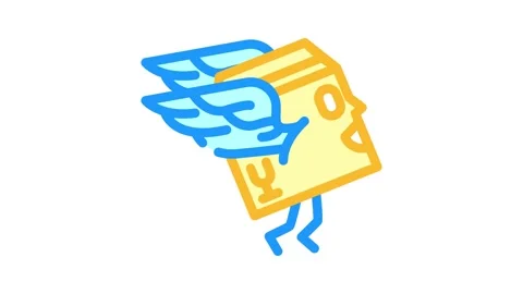 Fly wings cardboard box character color icon animation Stock Footage 327267451