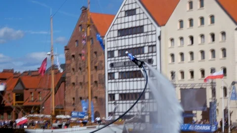 Flyboard acrobatics show, triple backflip Stock-Footage 93687428