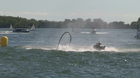 Flyboard competition on Toronto waterfront on hot sunny summer day Stock Footage 39766523