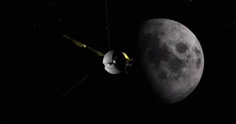 Flyby of Cassini spacecraft on its final approach toward Earth's moon Stock-Footage 57478006