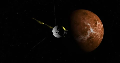 Flyby of Cassini spacecraft on its final approach toward Venus Stock-Footage 57480281