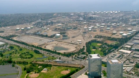 Flyby of the Chevron El Segundo Refinery Stock Footage 113233066