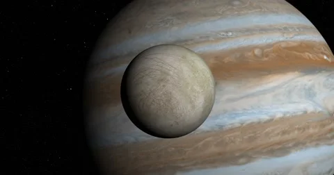 Flyby of Europa, in orbit around Jupiter. Stock Footage