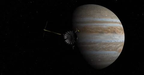 Flyby of Galileo spacecraft on its final approach toward Jupiter Stock Footage 61136438