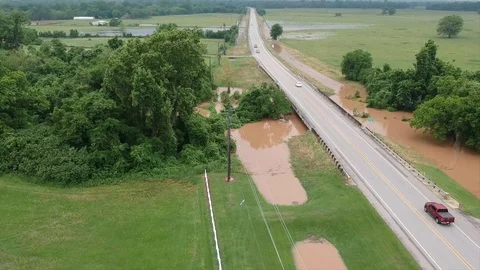Flyby a Highway Over a Flooded River After a Hurricane, 4k Video stock 112733919