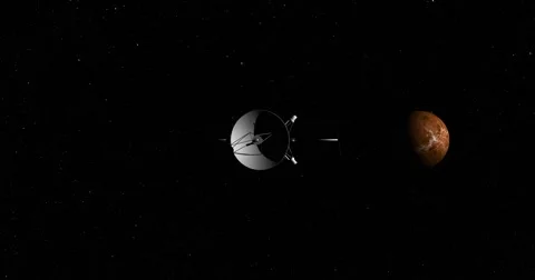 Flyby of Magellan spacecraft travelling toward a distant Venus Stock Footage