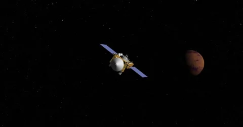 Flyby of OSIRIS-REx spacecraft as it passes Mars. Stock-Footage 68375812