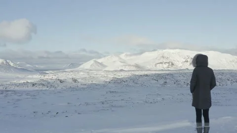 Flyby over lookout point along Iceland's Gold Circle Travel Route Stock Footage