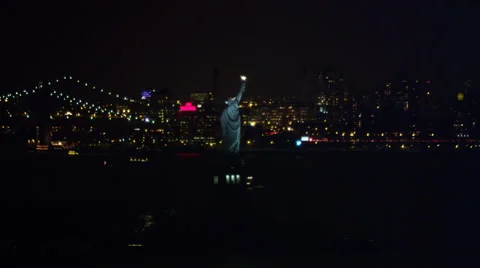 Flyby of Statue of Liberty at night. Shot in 2011. Stock Footage 59172028
