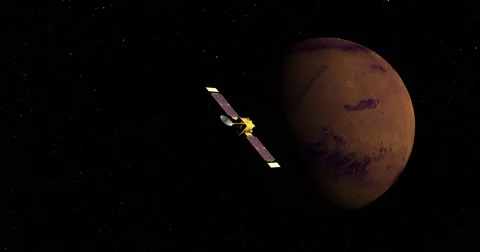 Flyby of Surveyor spacecraft on its final approach toward Mars Stock Footage 65964368