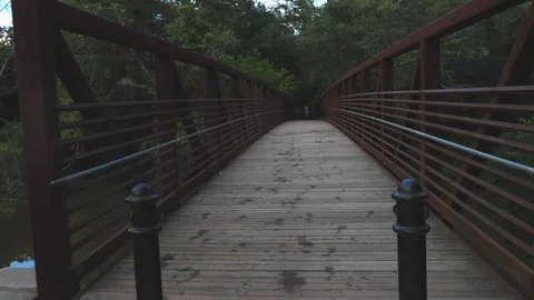 Flycam walking across Bridge Stock Footage 90355109