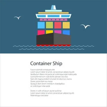 Flyer with Container Ship Stock Illustration