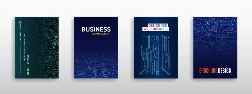 Flyer design of tech elements. Futuristic business cover layout. Technology m Stock Illustration