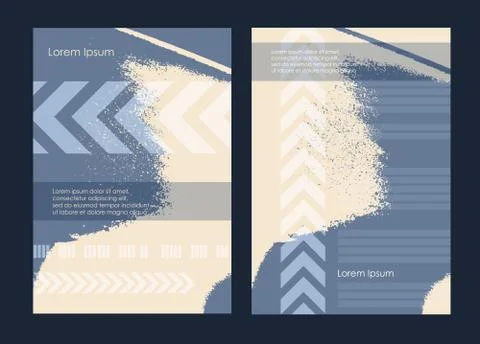 Flyer grunge style texture blue yellow set. Abstract brochure headpage Stock Illustration
