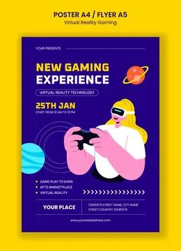 Flyer Illustration Featuring Virtual Reality Gaming Cartoon Hand-Drawn Temp.. Stockillustratie