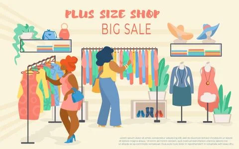 Flyer Invitation Plus Size Shop Big Sale Lettering. Overweight Women Choose C Stock Illustration