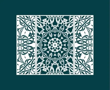 Flyer laser cut a mandala. Cut paper card with lace pattern Stock Illustration