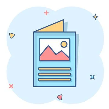 Flyer leaflet icon in comic style. Brochure sheet vector cartoon illustration Stock Illustration